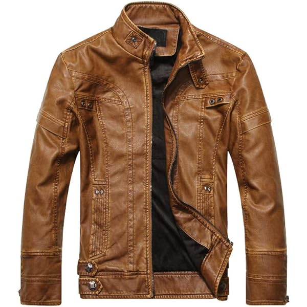 chouyatou Men's Vintage Stand Collar Pu Leather Jacket (Small